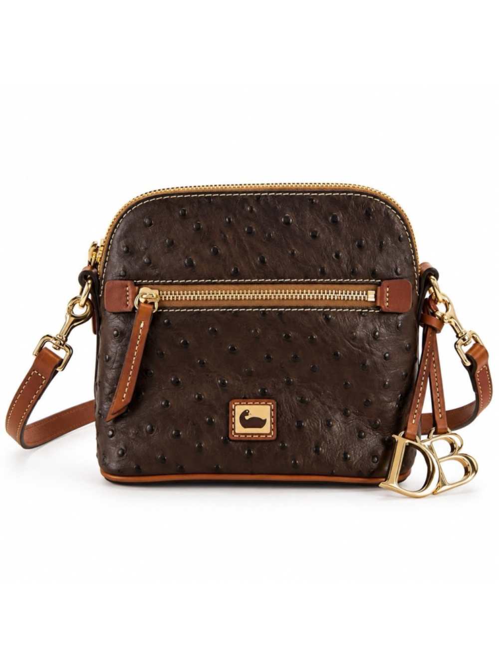 DOONEY BOURKE Brown Ostrich Leather Crossbody Purse Initial Keychain EUC!